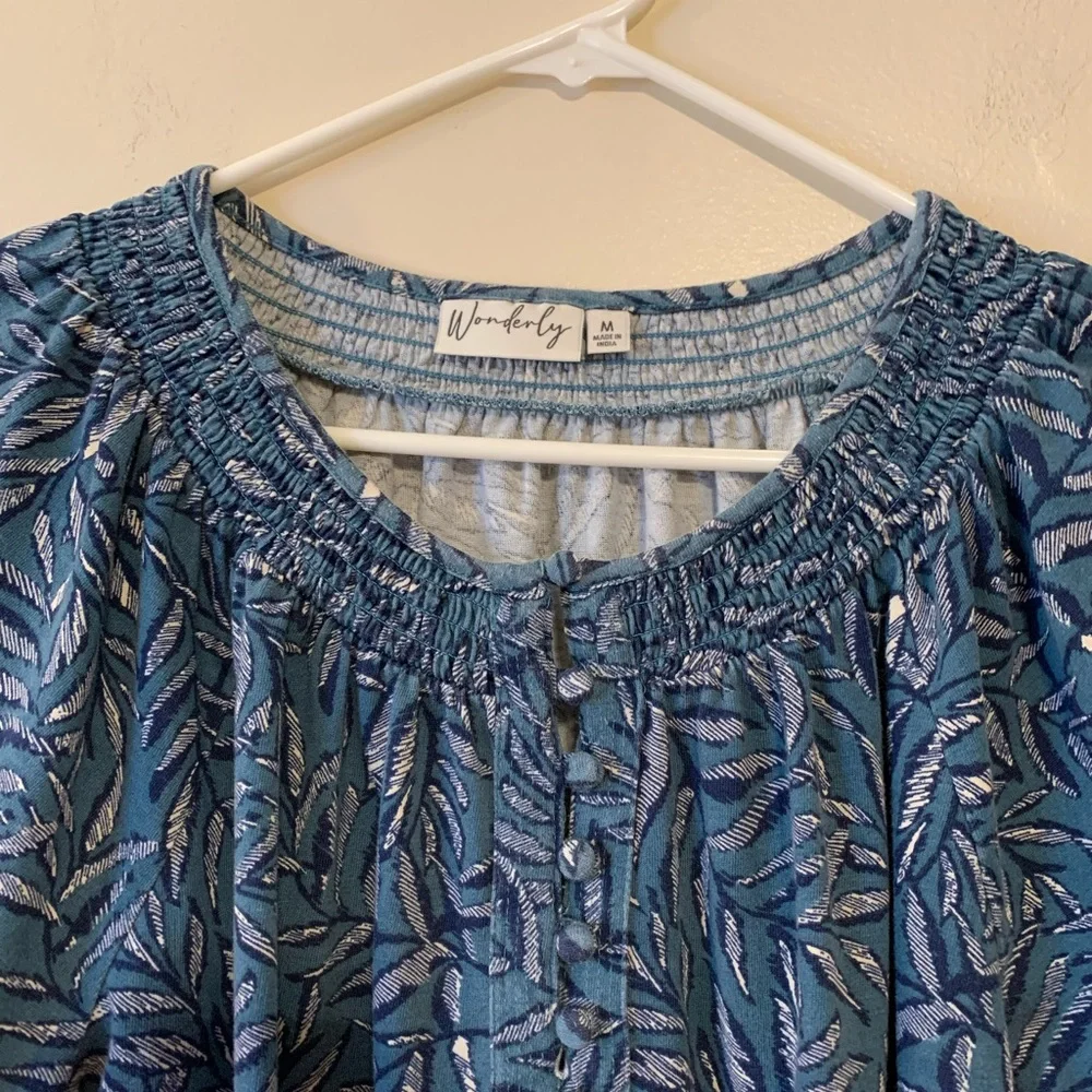 Wonderly Teal Leaf Pattern Blouse - Picture 4 of 7